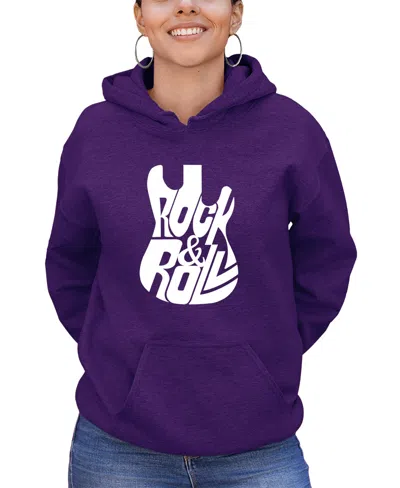 La Pop Art Women's Word Art Rock And Roll Guitar Hooded Sweatshirt In Purple
