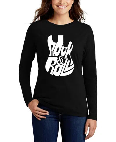 La Pop Art Women's Word Art Rock And Roll Guitar Long Sleeve T-shirt In Black