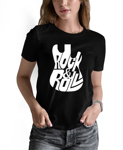 La Pop Art Women's Word Art Rock And Roll Guitar T-shirt In Black