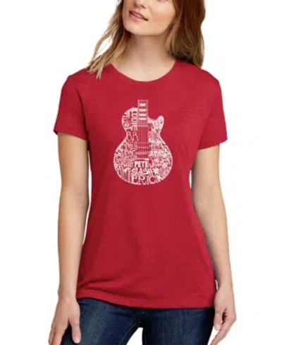 La Pop Art Women's Word Art Rock Guitar Head T-shirt In Red