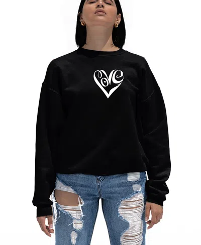 La Pop Art Women's Crewneck Word Art Script Love Heart Sweatshirt Top In Black