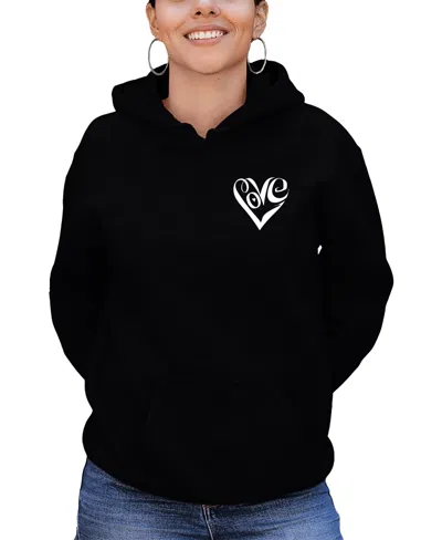 La Pop Art Women's Word Art Script Heart Hooded Sweatshirt In Black