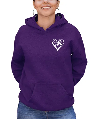 La Pop Art Women's Word Art Script Heart Hooded Sweatshirt In Purple