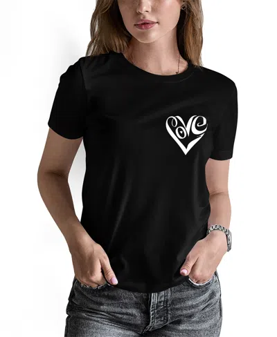 La Pop Art Women's Word Art Script Heart T-shirt In Black