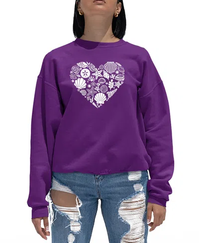 La Pop Art Women's Word Art Seashell Crewneck Sweatshirt In Purple