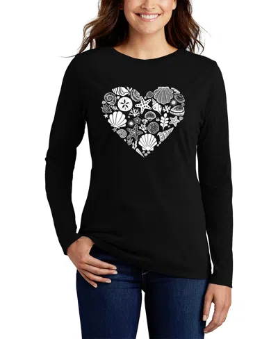 La Pop Art Women's Word Art Seashell Long Sleeve T-shirt In Black