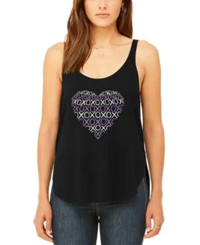 La Pop Art Women's Word Art Xoxo Heart Flowy Tank Top In Black