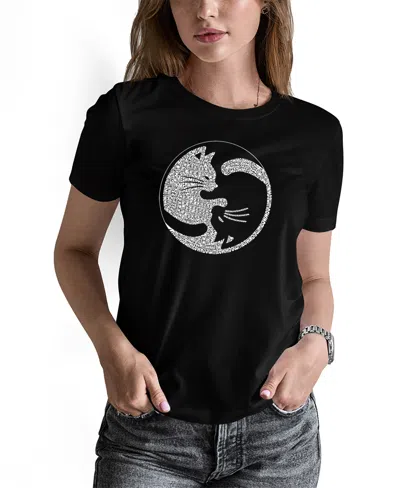 La Pop Art Women's Word Art Yin Yang Cat Short Sleeve T-shirt In Black