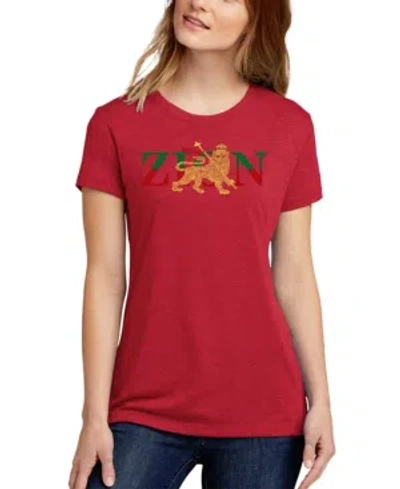 La Pop Art Women's Word Art Zion One Love T-shirt In Red