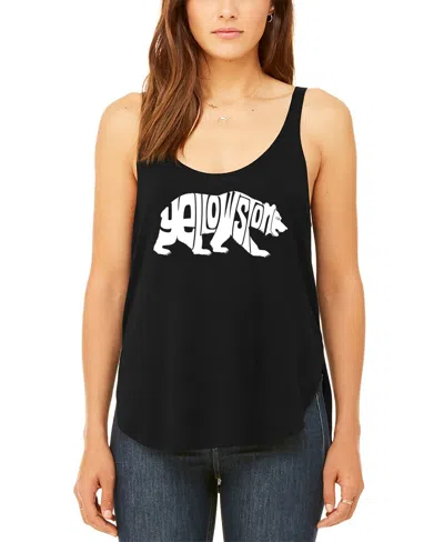 La Pop Art Women's Yellowstone Bear Premium Word Art Flowy Tank Top In Black