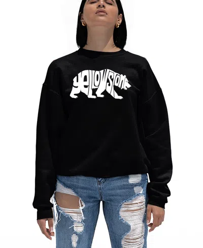 La Pop Art Women's Yellowstone Bear Word Art Crewneck Sweatshirt In Black