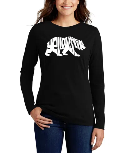 La Pop Art Women's Yellowstone Bear Word Art Flowy T-shirt In Black