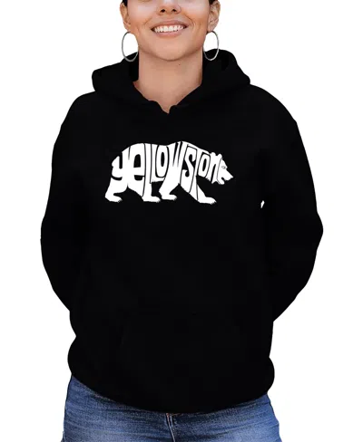 La Pop Art Women's Yellowstone Bear Word Art Hooded Sweatshirt In Black
