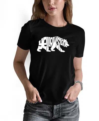 La Pop Art Women's Yellowstone Bear Word Art Pullover Top In Black