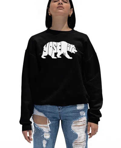 La Pop Art Women's Yosemite Bear Word Art Crewneck Sweatshirt In Black