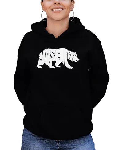 La Pop Art Women's Yosemite Bear Word Art Hooded Sweatshirt In Black