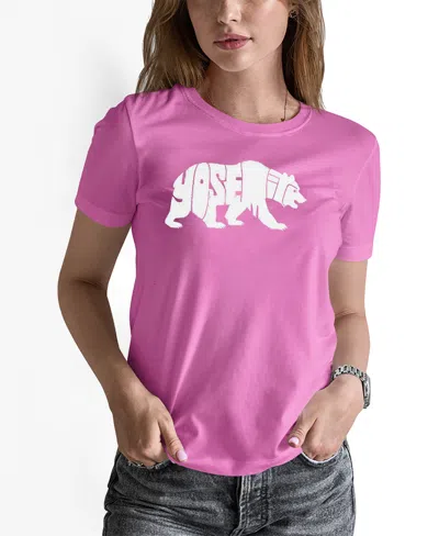 La Pop Art Women's Yosemite Bear Word Art Pullover Top In Pink