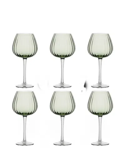 La Porcellana Bianca Prismia Fluted Wine Glasses (set Of Six) In Green