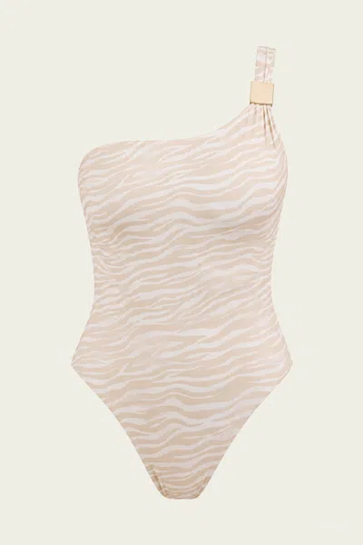 La Porte Halle One-piece Swimsuit In Blonde Zebra In Brown