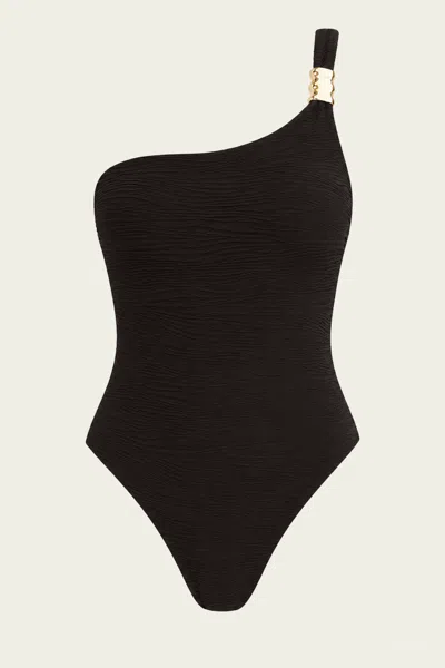 La Porte Halle One-piece Swimsuit In Coffee Jacquard In Black