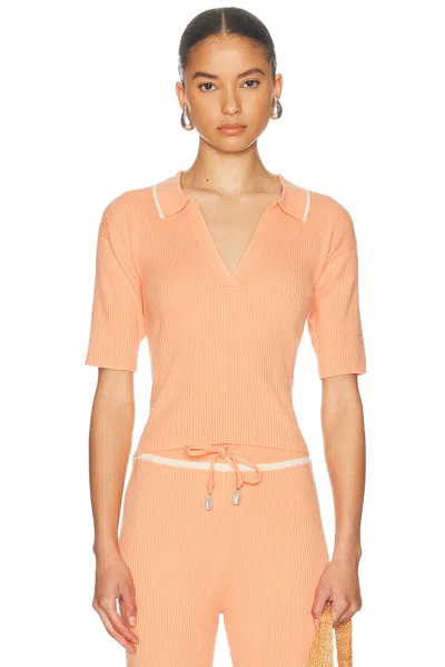 La Porte Odette Knit Polo Top In Orange