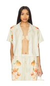 La Porte Ruby Short Sleeve Boxy Shirt In Placement Italian Oranges