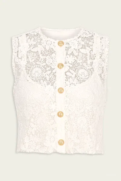 La Porte Sophie Lace Vest In White In Neutral