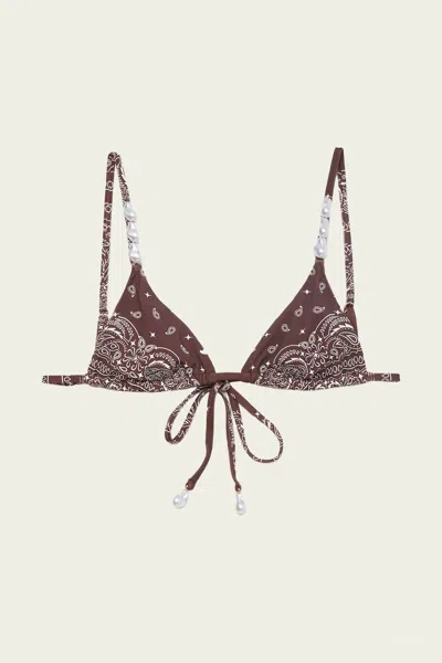 La Porte X Midnight Rodeo Bikini Top In Bandana In Brown