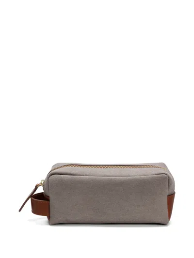 La Portegna Dopp Kit Leather-trim Wash Bag In Grey