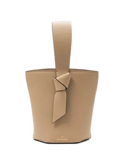 La Portegna Julieta Knot-detail Leather Bucket Mini Bag In Neutrals
