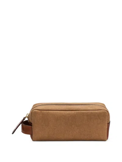 La Portegna Leather-trimmed Canvas Wash Bag In Brown