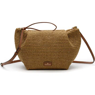 La Portegna Marta Jute Clutch Bag With Shoulder Strap In Brown