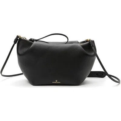 La Portegna Marta Leather Clutch Bag With Shoulder Strap In Black