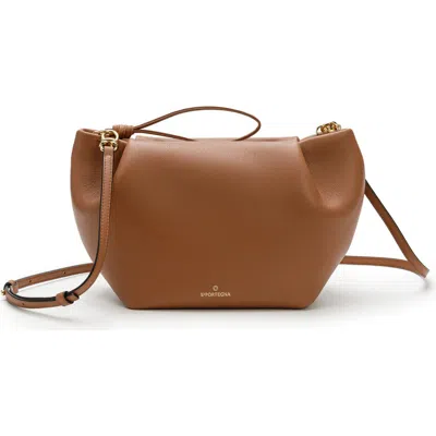 La Portegna Marta Leather Clutch Bag With Shoulder Strap In Brown