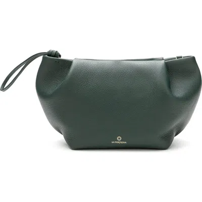 La Portegna Marta Leather Clutch Bag With Shoulder Strap In Green