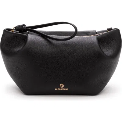La Portegna Martita Small Leather Clutch Bag With Shoulder Strap In Black