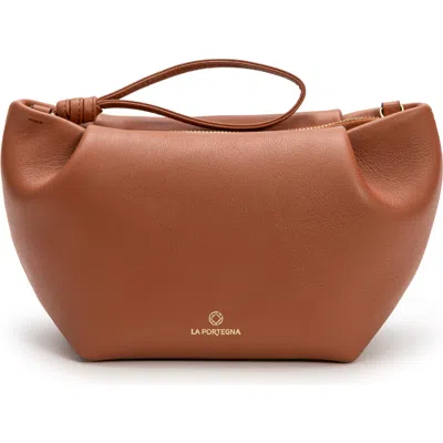 La Portegna Martita Small Leather Clutch Bag With Shoulder Strap In Brown