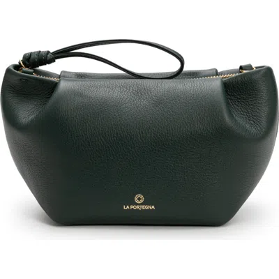 La Portegna Martita Small Leather Clutch Bag With Shoulder Strap In Green