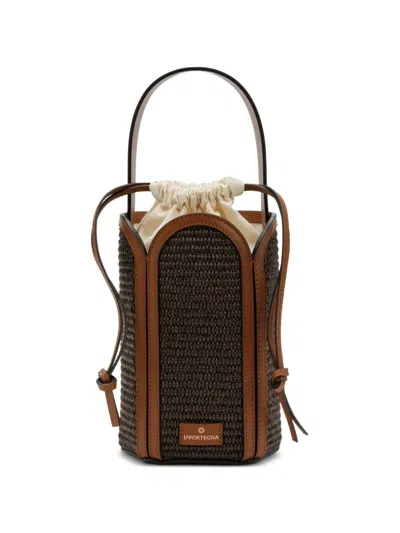 La Portegna Mini Barbara Woven Bucket Bag In Brown