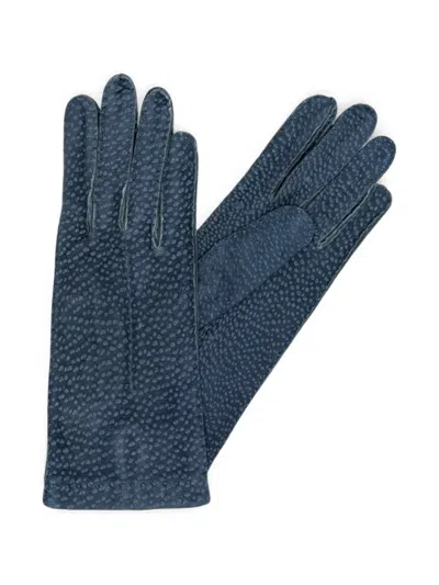 La Portegna Speckled Hand-stitched Gloves In Blue