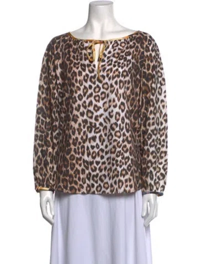 Pre-owned La Prestic Ouiston Animal Print Bateau Neckline Blouse W/ Tags In Neutral