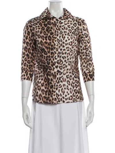 Pre-owned La Prestic Ouiston Animal Print Three-quarter Sleeve Button-up Top W/ Tags In Neutral