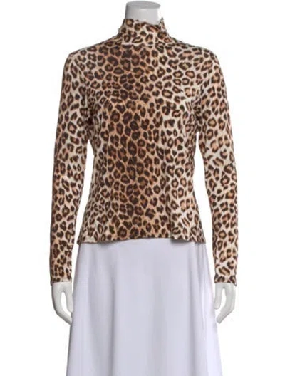 Pre-owned La Prestic Ouiston Animal Print Turtleneck Top In Brown