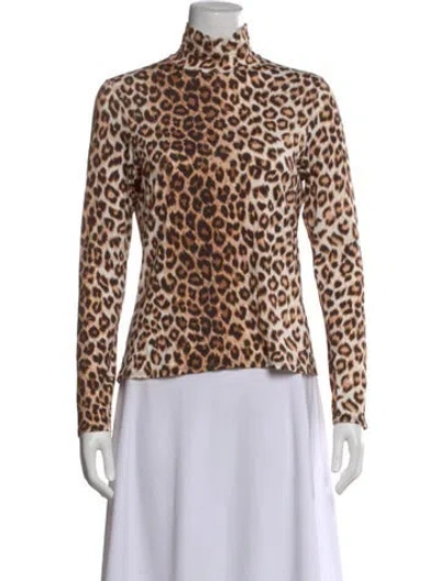 Pre-owned La Prestic Ouiston Animal Print Turtleneck Top W/ Tags In Brown
