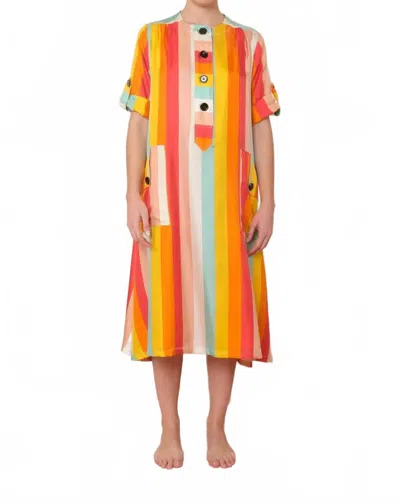 La Prestic Ouiston Arradon Flared Midi Dress In Mix Raye Multi Acidule