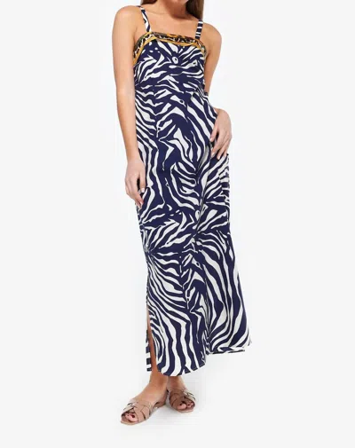 La Prestic Ouiston Baden Maxi Dress In Mix Zebre Marine In Blue