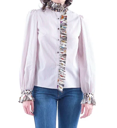 La Prestic Ouiston Baronne Blouse In Raye Bordeaux In Multi