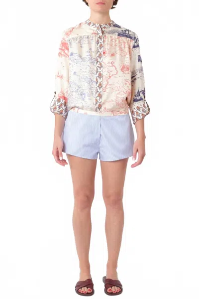 La Prestic Ouiston Boop Pinstriped Cotton Shorts In Mix Raye Hom In Blue