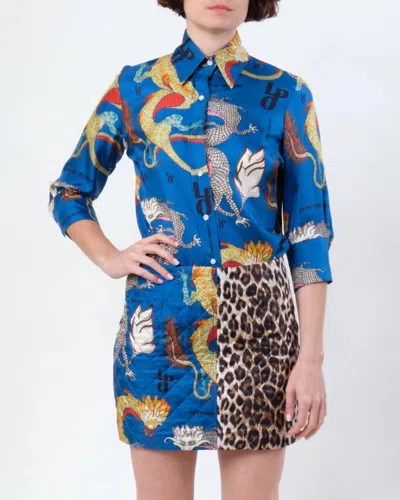 La Prestic Ouiston Emmanuelle Dragon Print Button Shirt In Blue