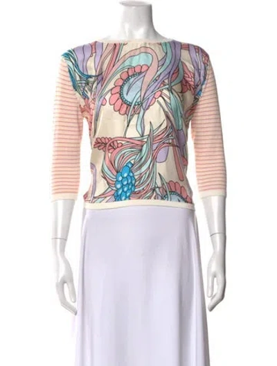 Pre-owned La Prestic Ouiston Floral Print Bateau Neckline Top In Multicolor